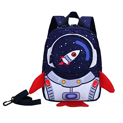 GUDFBALE Mochila para niñas/niños/bebés con riendas, bolsa para niños con patrón de cohete espacial, mochila impermeable para niños de 1 a 3 años para guardería/preescolar/escuela (Azul oscuro) Cover