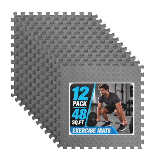 Image of Art3d EVA Puzzle Exercise Mats, 24 inchx24 inch, 1 /2 inch Thick,12-Pack,Grey