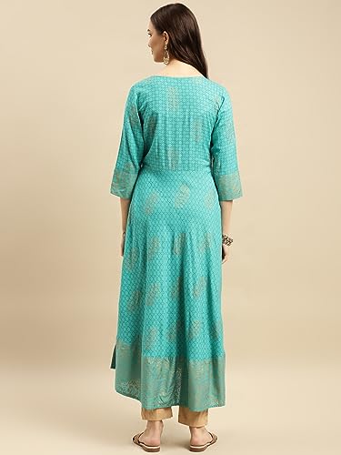 Image of rangita Women Rayon Regular Fit Embroidered Calf Length Anarkali Kurti | Kurta