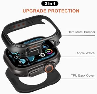 Protective Case Compatible with Apple Watch Series 9/8/7 45 mm Case, Robust Metal Case with Back Frame for iWatch 9/8/7 45 mm, Black