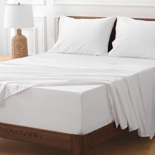 HYPREST Extra Deep Pocket Queen Sheet Set - 100% Cotton, White Hotel Luxury Soft Wrinkle Free Cooling Sheets for Queen Bed Deep Pocket