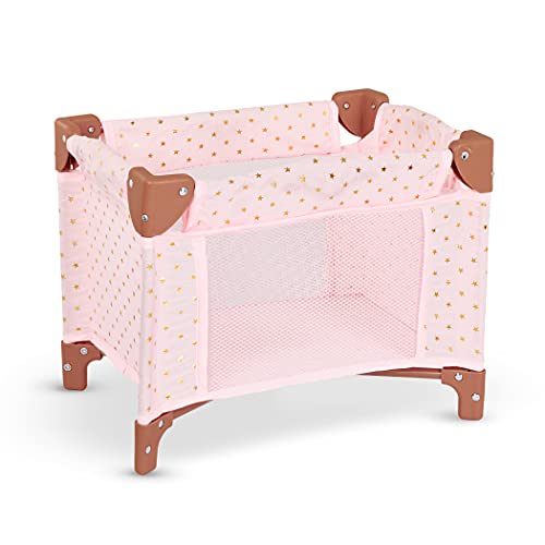 Image of B. babi by Battat – Pink Baby Doll Playpen – Foldable Frame – Lovely Star Design – Fits 14-inch Dolls – Children’s Toys for Kids Ages 2+