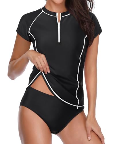 Holipick Women's Zip-Up SPF Rash Guard with Built-in Bra