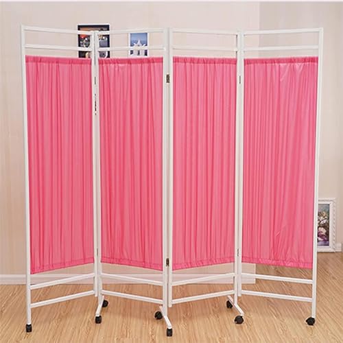 Paravent médical pliable à 4 panneaux cloison rose amovible - 2