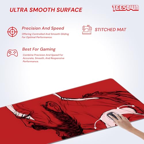 Image of Stitched Gaming Extended Mousepad (12x31) - Spartan Warrior Red Design Deskmat for Laptop, Desktop, PC (Stitched Edges, XL)