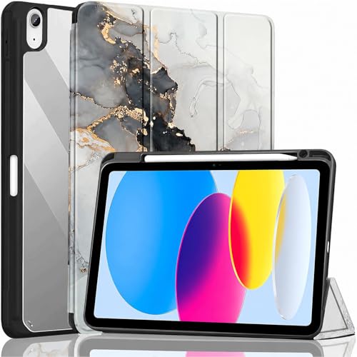 Image of ProElite Case Cover for Apple iPad (A16) 11th /10th Generation (2025 /2022), Transparent case Cover with Pencil Holder for iPad 11th /10th Gen 2025 /2022, Marble Grey