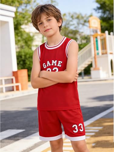 Image of Boys' Active Shorts Set 6 Pieces Athletic Jersey Tank Top and Basketball Shorts Set 4-12Y