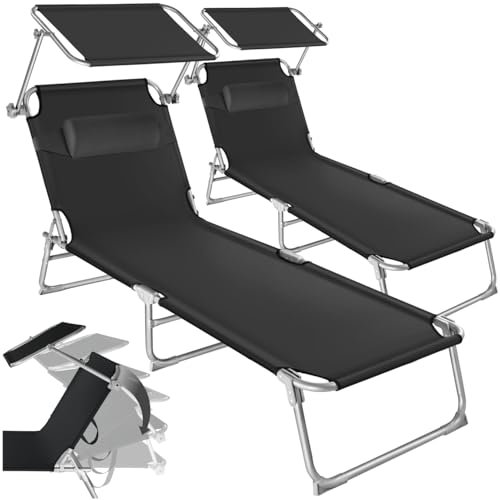 Tectake® Set de 2 Chaises Longues Pliantes avec Pare Soleil