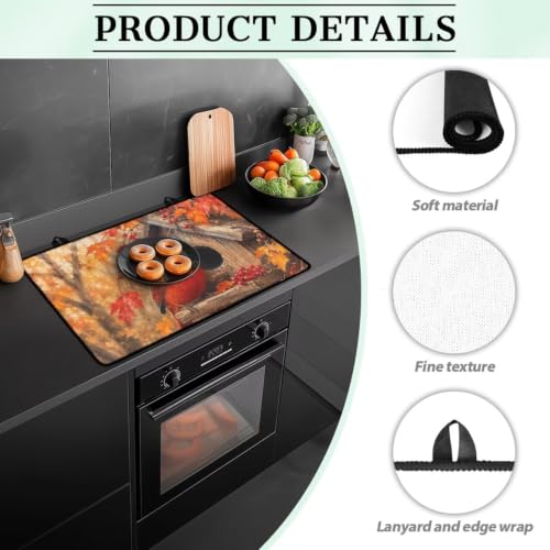 Image of Induction Stove Top Cover Protector Dustproof Flat Top Stove Cover Mat Universal Stove Top Cover for Electric Cooktop Fall Season Kitchen Decor, 29 x 21 Inch, Cardinal Leaf Berry Print