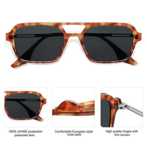 Image of SOJOS Vintage Polarized Aviator Sunglasses for Women Men 70s Retro Flat Narrow Rectangular Womens Glasses SJ2186
