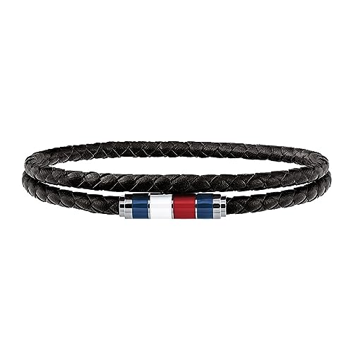 Tommy Hilfiger Casual Core Herren Armband Leder Schwarz, Edelstahl Silber 19 cm