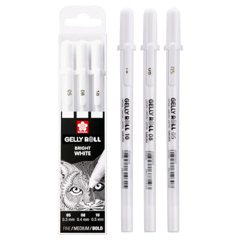 SAKURA Gelly Roll Basic Blanc Stylo Encre Gel Set of 3, Tailles variées | Stylos opaques pour la décoration, le lettering et le DIY
