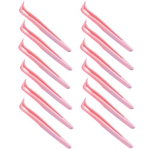 12 Pack Plastic Tweezers Bent Tweezers for Crafting Bead Jewelry Making Crafts Baking Decoration, 4.53 Inch