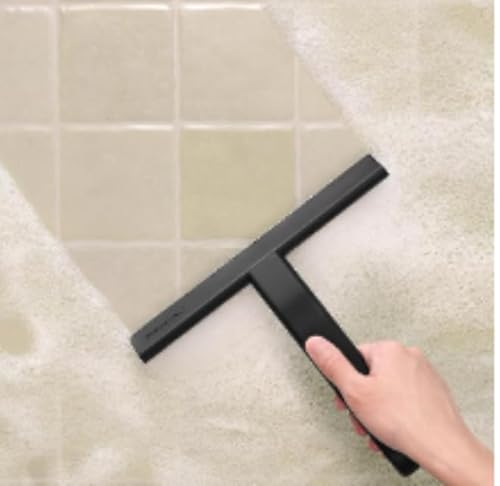 Minismus Raclette Douche en Silicone pour Portes en Verre & Vitres – Raclette pour Nettoyage de Vitre pour des Surfaces Impeccables – Aucun Perçage Requis, Support Inclus (Noir, 33 cm)