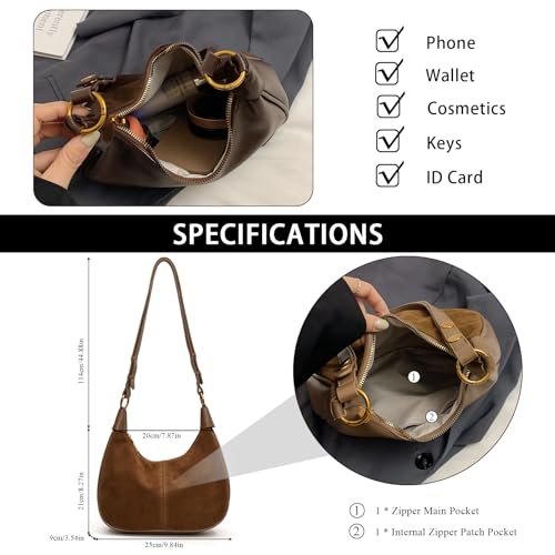 Image of Suede Bags for Women Trendy Suede Purses Hobo Half Moon Crossbody Bag