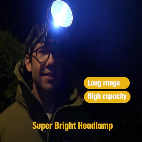 ODEAR Super Bright Headlamp Rechargeable LED Spotlight with Battery Powered Headlight for Garden Outdoor Camping Fishing (Large)