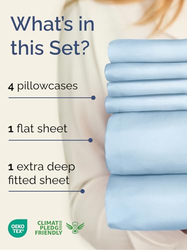 Image of Extra Deep Cal King Sheet Set - 6 Piece Breathable and Cooling Sheets - Hotel Luxury Bedding for Women, Men, Kids & Teens - Easy & Secure Fit - Soft and Wrinkle Free - Extra Deep Pockets - Light Blue