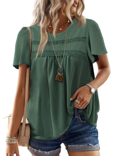 Falechay Plus Size Summer Outfits Tunic Ladies Blouses Dark Green 5XL