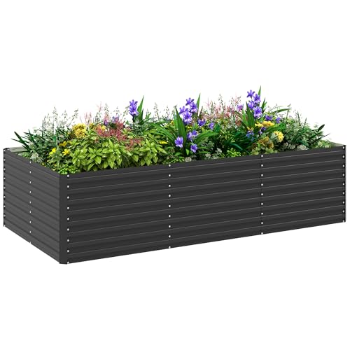 Outsunny Jardinière extérieure, jardinière surélevée galvanisée, carré Potager de Jardin rectangulaire avec Bordure de sécurité et Fond Ouvert, pour Fleurs et...