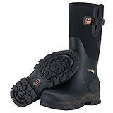 HISEA Rubber Hunting Boots for Men Waterproof Rain Boots for Mud Working Farming Fishing, Adjustable Calf Black