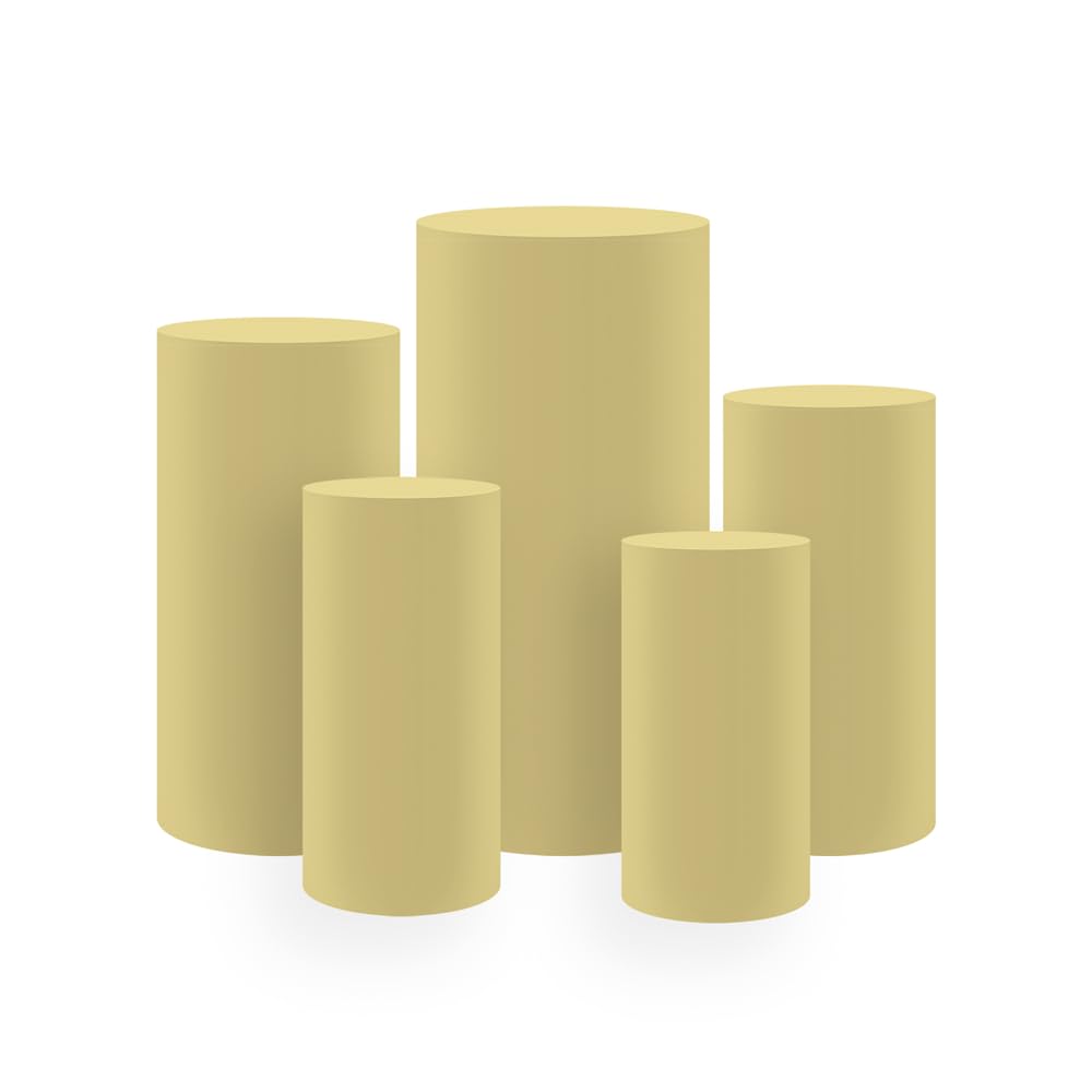 afoloa Spandex Pillar Covers for Cylinder Stands, 5 Sizes (11-15in Diameter), Old Lace Color - HP-1905, Set of 5 (Covers Only)