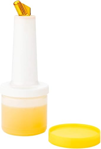 Miniatura 25 de Restaurantware Botella de plástico de 1 cuarto de galón de almacenamiento con boquilla azul y tapa, botella de almacenamiento de barra, 3 1/2 x 3