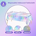 8 PCS Iridescent Disco-Holographic Party Decorations - Love-Heart Garland Streamers Banner, Disposable Laser Tablecloth, Tinsel Foil Fringe Curtains | Birthday, Bachelorette, Engagement, 90s, 80s - Image 4