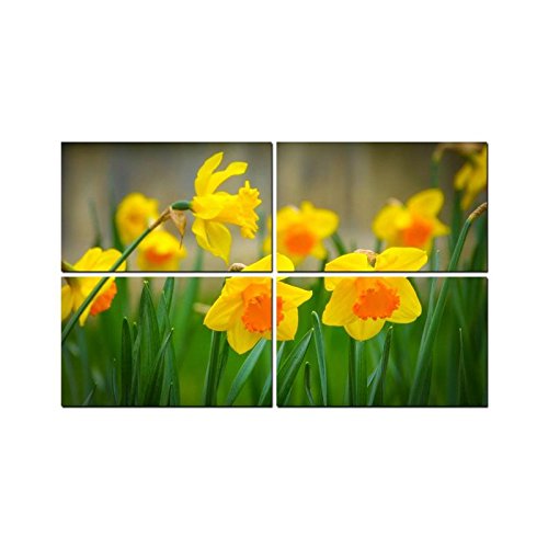 Little Jaipur Daffodil 4 Panel Wall Art Painting with UV Coating 36x24