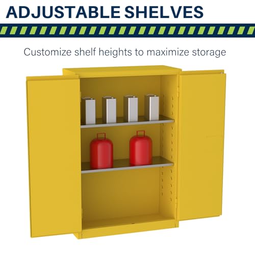 Image of Jamco 45 Gallon Flammable Safety Cabinet, Steel Flammable Storage Cabinet with Lockable Manual Closing Doors, Non Forkliftable, 43 inch x 18 inch x 65 inch, Yellow