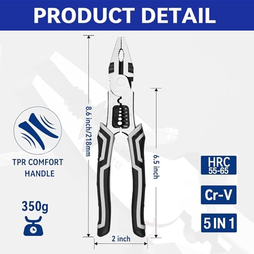 Image of 5 in 1 Multipurpose Electrician Plier /Cutting Plier with Gripping, Wrench, Wire Cutter, Crimping Tool & Wire Stripper Fuction (Chrome Vanadium Forged (Steel, Silver) (PACK OF 1)