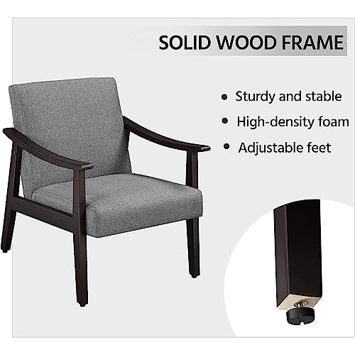 Cfvyne Modern Accent Chair For Living Room, Linen Fabric Solid Wood Armchair With High Back, Minimalist, Dark Gray (Fabric, Dark Grey) #TOP4