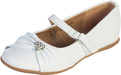 Ivory Pearl or White Infant & Girl's Flat Shoes with Rhinestone Heart