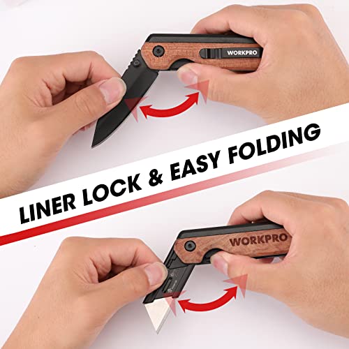 Workpro 2-In-1 Folding Knife/Utility Knife, Quick-Change Box Cutter With Belt Clip And Liner Lock, Extra 60 Sk5 Blades Included #TOP4