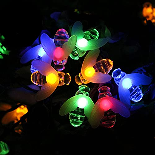 Guirnaldas solares de guirnaldas, 20 LED Guirnaldas de abejas impermeables para la decoración navideña del partido del jardín al aire libre (Multicolor)
