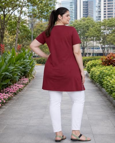 Image of In Love Women's Printed Cotton Plus Size Longline T-Shirt with Pockets | Cotton fabric - soft longline T-shirt with easy plus-size fit