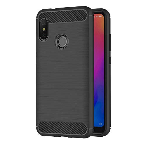 COPHONE® - Cover Nero Compatible XIAOMI Mi A2 Lite in Fibra di Carbonio, Antiscivolo. Custodia XIAOMI Mi A2 Lite Silicone Molle Black, Anti-Urto