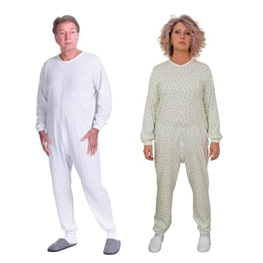 FERRUCCI COMFORT Pyjama sanitaire col rond avec fermeture éclair sur le dos - 9017 - pour personnes âgées, Alzheimer, Incontinence, Pour femme., M