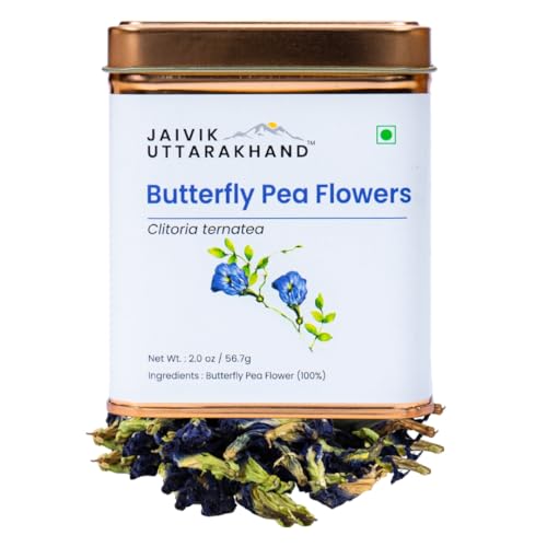 Image of Jaivik Uttarakhand Butterfly Pea Flower Tea (56.7 g), Clitoria Ternatea, Healthy Beverages, Hair Growth, Immune Support, Pack of 1 Tin Can