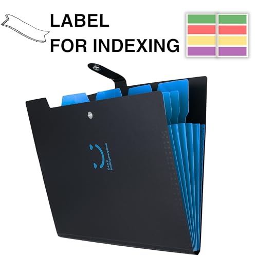 Image of SPS 5 Pocket Expanding File Folder Smile Design - Fits A4 & Letter Size Document Organizer, Accordion File Folders, File Holder for Office, School & Home Use - Blue