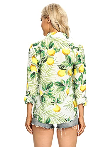 Aeslech Women's Button Down Hawaiian Shirt Lightweight Floral Print Aloha Party Tops2