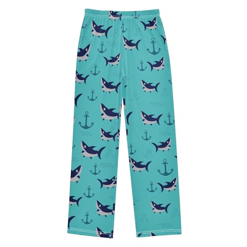 Shark Anchor Boys Long Pants Soft Trousers Elastic Waist Kids Lounge Bottoms with Pockets S-XL