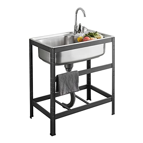 Kitchen Sink，Freestanding Stainless Steel Sink, Commercial Restaurant Sink, Outdoor Sink, For Business Restaurant, Cafe, Bar, Hotel, Garage, Laundry Room, Outdoor (Color : Single cold tap, Size : 5