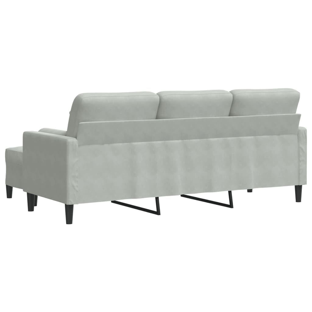 Gecheer Sofá de 3 plazas con Taburete de Terciopelo Gris Claro 180 cm,Sofa de Salón Moderno para Salón Dormitorio Oficina,Sofa Cheslong,Modulos Salon