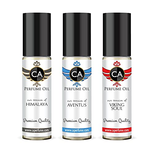 CA Perfume Impression of Aventus, Viking, Himalaya For Men Fragrance Body Oils Alcohol-Free Essential Aromatherapy Sample Travel Size Roll-On 0.3 Fl Oz/10 ml / X3