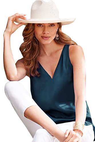 Image of Satin Tank Tops for Women Loose Fit Sleeveless V Neck Cami Camisole Blouses Shirt Top