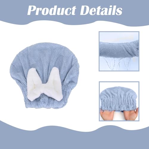 Tyrzol 2Pcs Hair Microfibe Hair Drying Caps Rapid Hair Towel Wrap Super Absorbent Hair Towel Wrap for Wet Hair Drying Towel Quick Dry Head wrap with Bow-Knot Shower Cap (Blue+Wine Red) - Image 4
