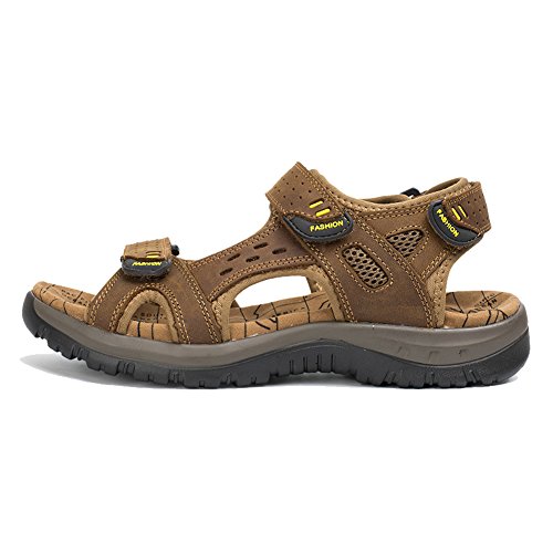 Agowoo men's leather ventilated hiking beach sandals kh…