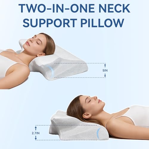 Keaolotay Cervical Neck Pillow, Memory Foam, Orthopedic, Neck Pain Relief, Double-Sided, Side & Back Sleepers, 2 Pillowcases, 1 Eye mask — view 4