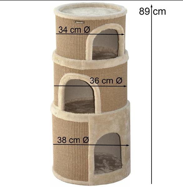 nanook Kratztonne, Höhe 89 cm, 3-teilig, Spieltonne für Katzen, 3 Ebenen, Kratzbaum, Kratzturm aus Sisal, braun/beige