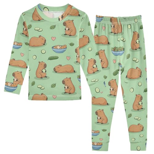 Pajama Sets Long Sleeve Cute Capybara Salad Pattern Soft Comfy Sleepwear 2 Piece PJS 3-8T